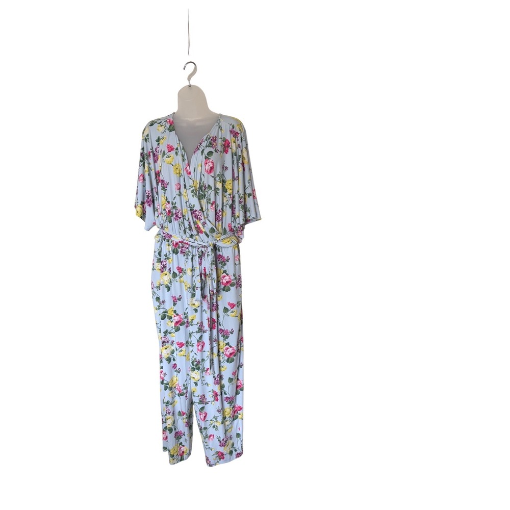 NEW Lane Bryant Women Light Blue Floral Wrap Front Wide Leg Jumpsuit Size 22/24 - Picture 2 of 5